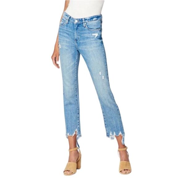 Blank NYC The Madison Crop High-Rise Straight Leg Distressed Jeans Rip Fray Hem - Picture 1 of 16